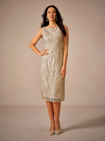 Embroidery Lace Boat Neck Sleeveless Dress