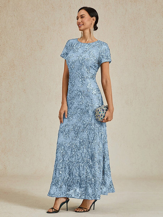Rosette Lace A-Line Gown with Sequin Embellishment