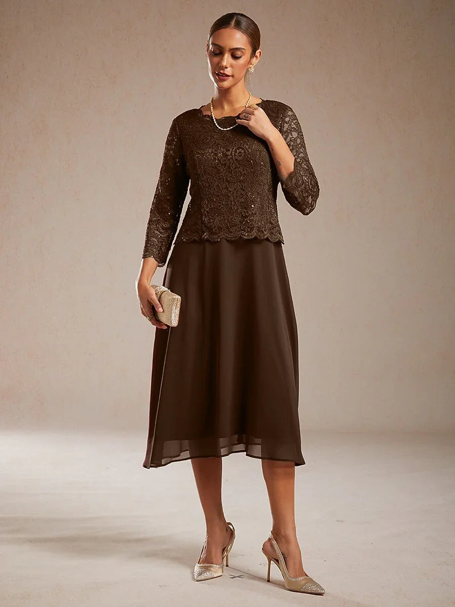 Elegantes knielanges Kleid aus Spitze und Chiffon