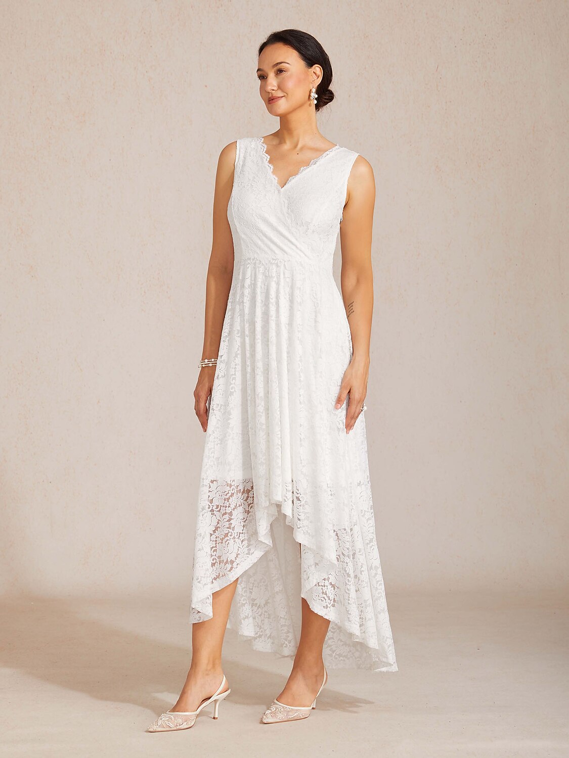 Scalloped V Neck Lace Evening Dress with Matching Shawl  msglamor