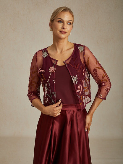 Floral Embroidered Lace Jacket with Rhinestone Button