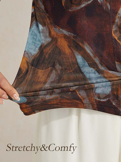 Abstract Print Stretch Knit Top