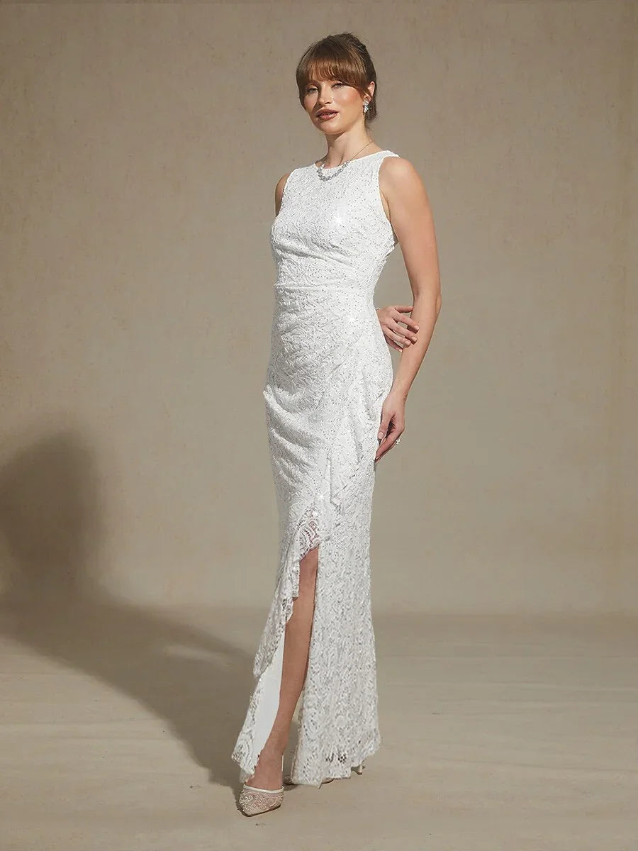 Lace Sequin Maxi Dress with Ruffle Detail