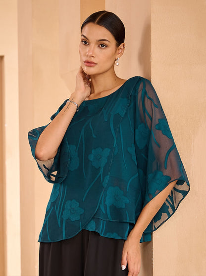 Sheer Floral Layered Chiffon Tops