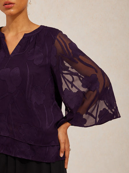 Notched Neck Floral Tops