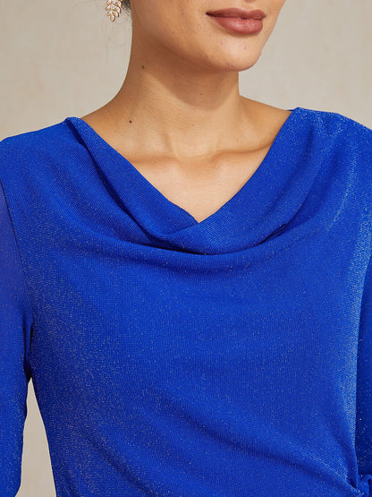 Elegant Metallic Tie Waist Knit Top