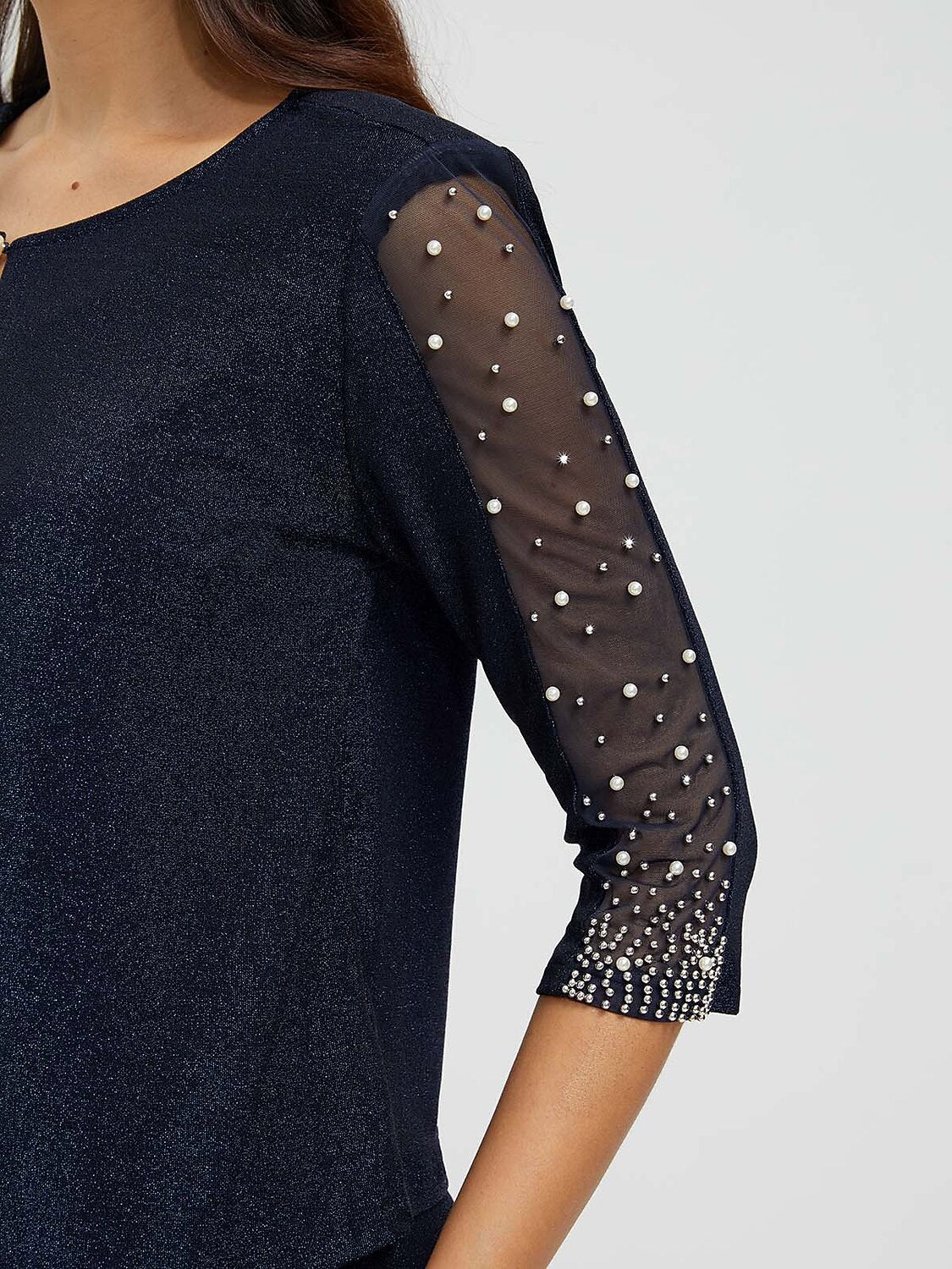 Beaded Metallic Knit Blouse