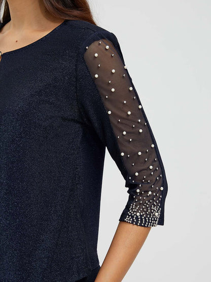 Beaded Metallic Knit Blouse