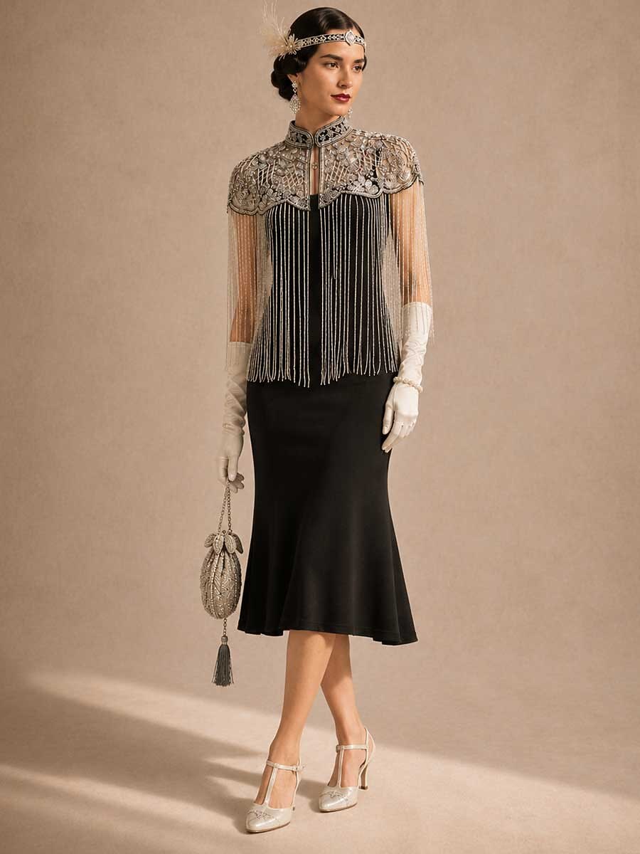 Vintage Beaded Fringe Shawl