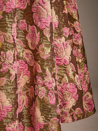 Off the Shoulder Metallic Floral Jacquard Ballgown