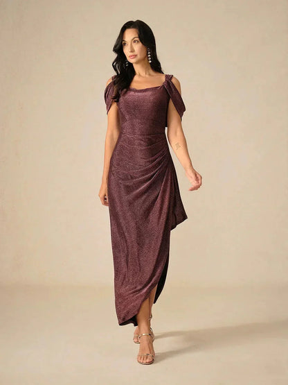 Robe en maille pailletée à épaules dénudées et longueur cheville