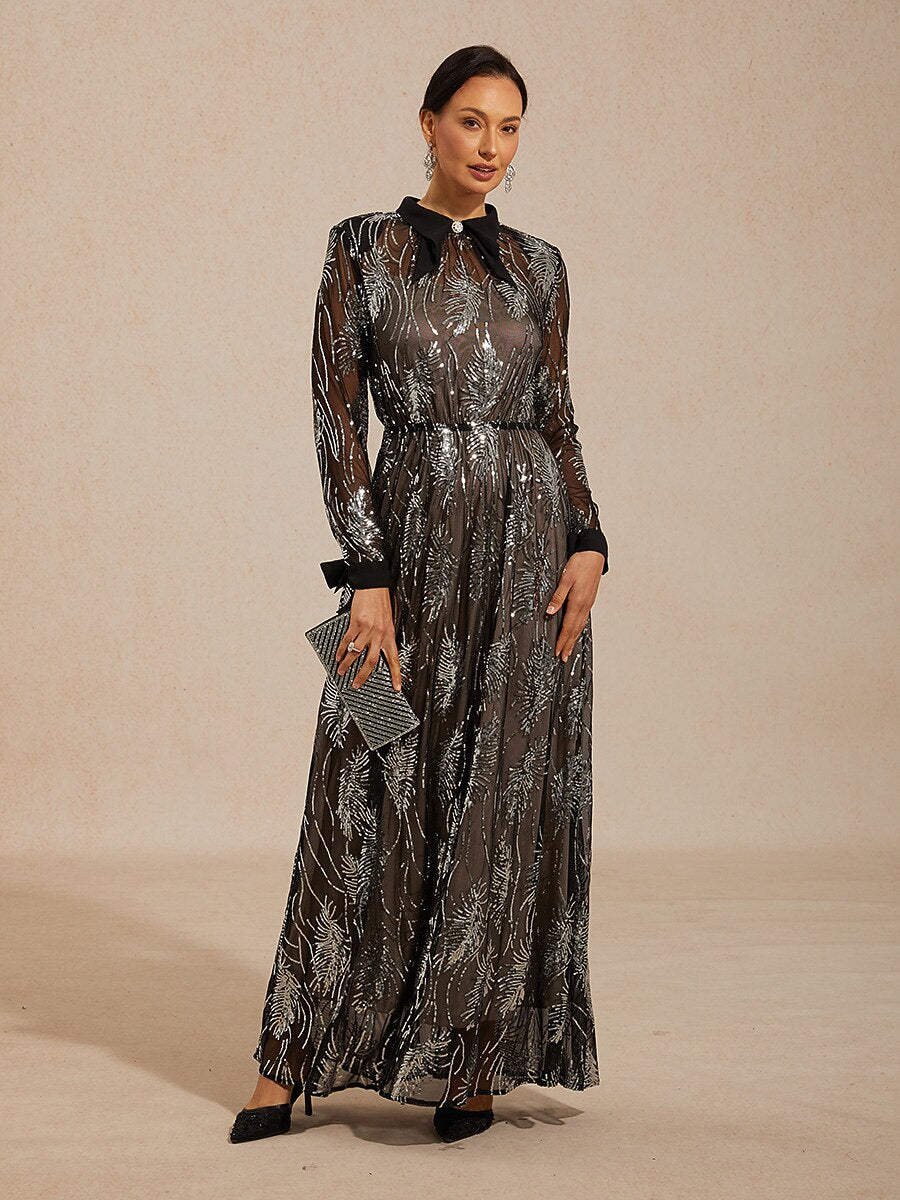 Sequin Mesh Overlay Dress with Crystal Button