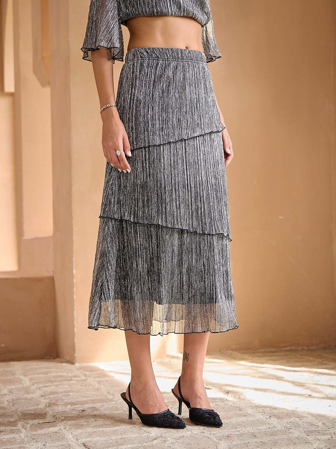 Pleated Layered Chiffon Skirt