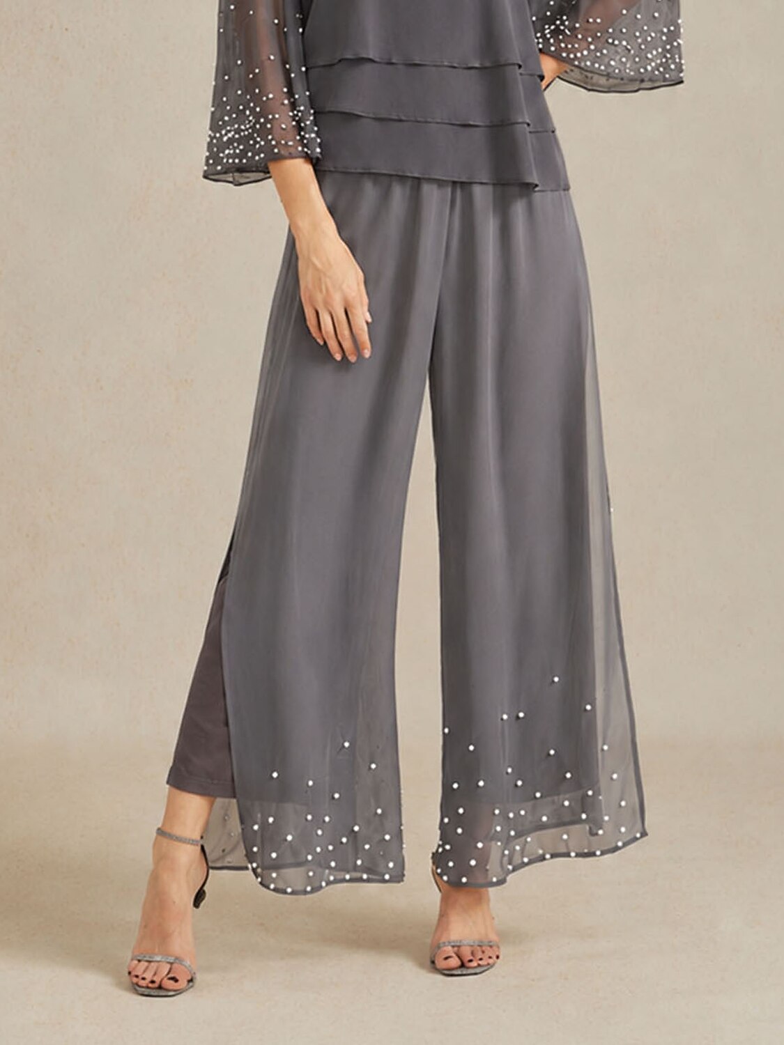 Pearl-embellished Wide Leg Pants