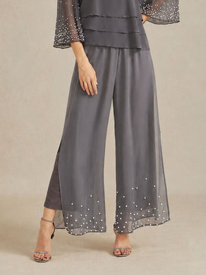 Pearl-embellished Wide Leg Pants