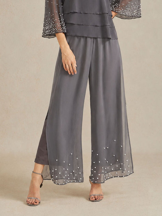 Pearl-embellished Wide Leg Pants