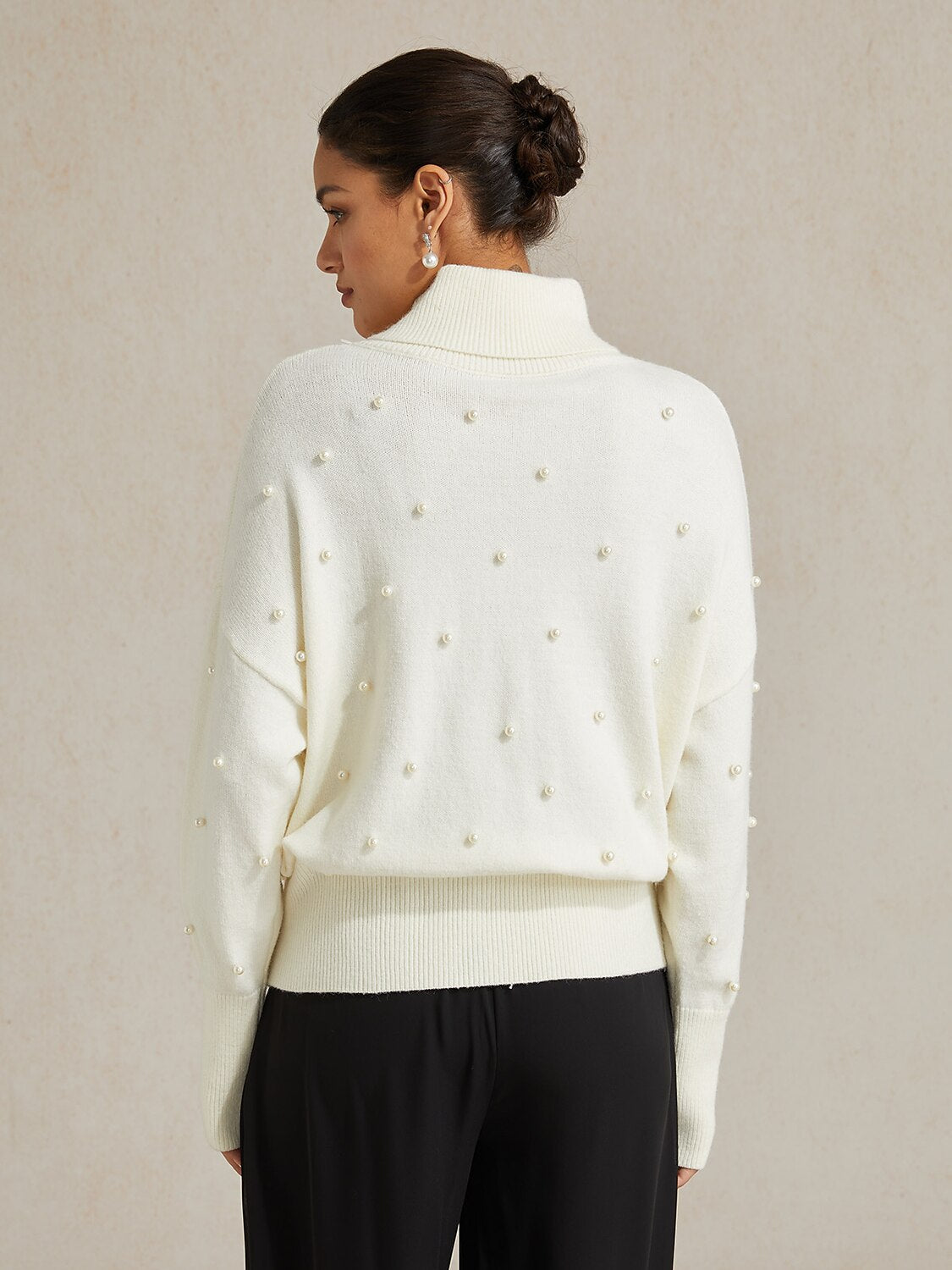 Pearl-embellished Turtle Neck Sweater