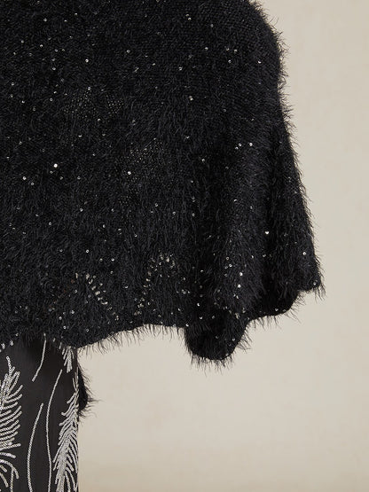 Sequin Knit Poncho Sweater
