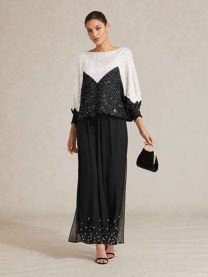 Sequin Colorblock Batwing Sweater