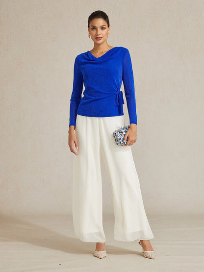 Elegant Metallic Tie Waist Knit Top