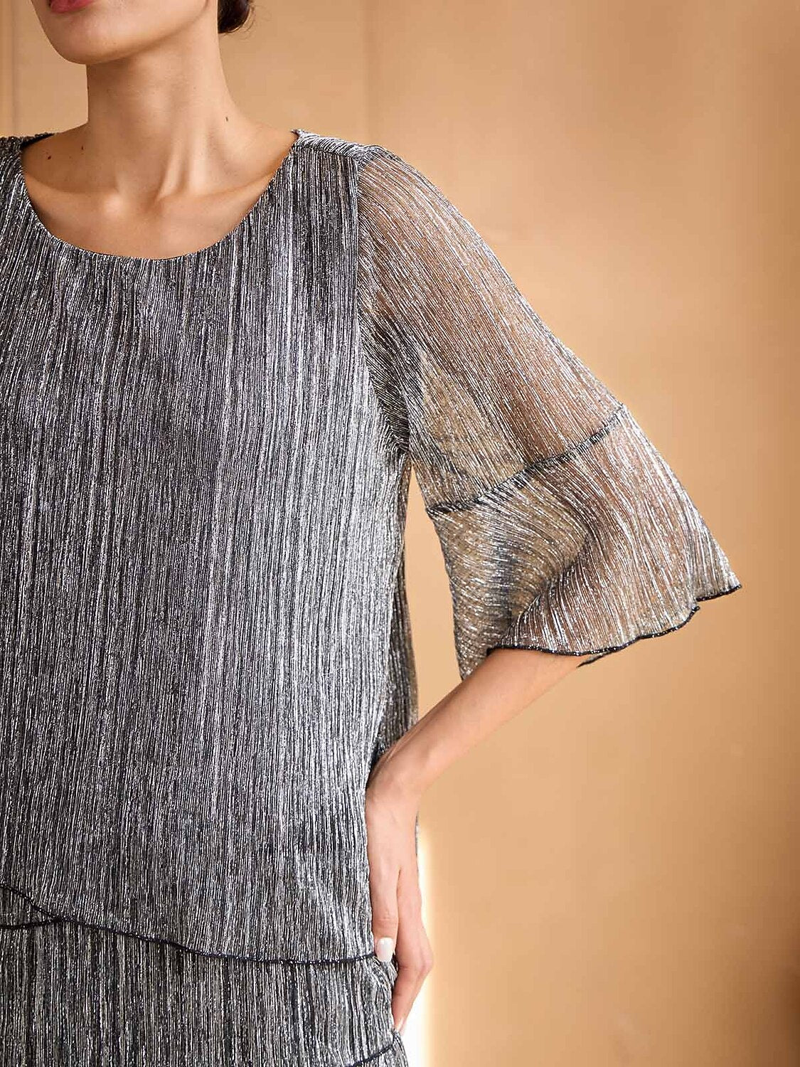 Metallic Pleated Layered Blouse