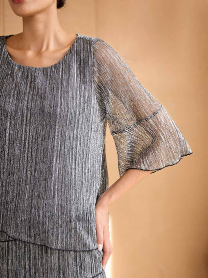 Metallic Pleated Layered Blouse