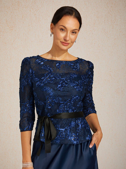 3/4 Sleeve Rosette Lace Blouse