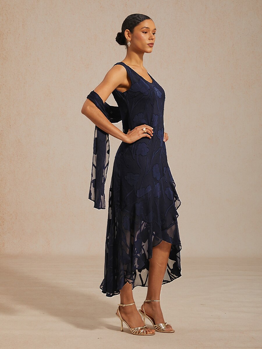 Floral Chiffon Evening Dress with Shawl