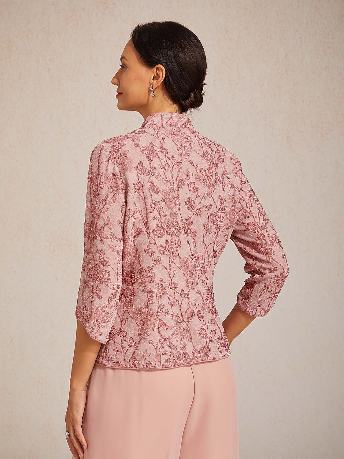Floral Knit Jacquard Mandarin Collar Twinset