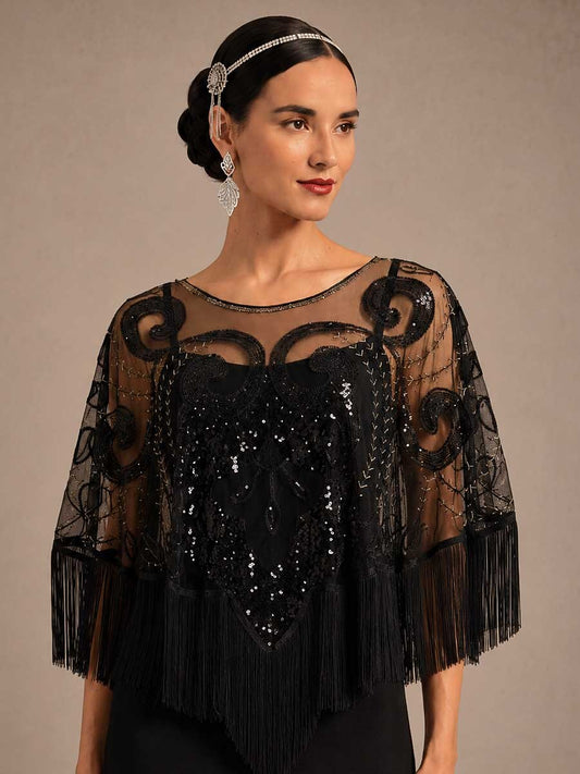 Vintage Sequins Tassel Shawl