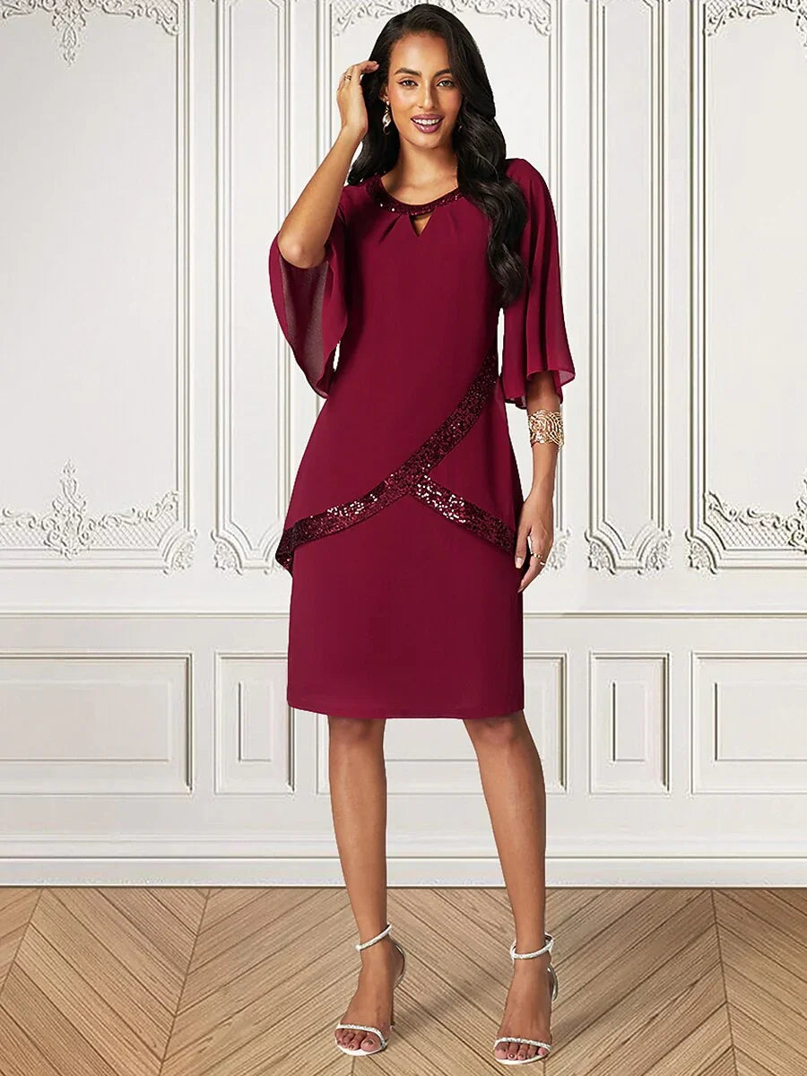 Classic Wine Red Chiffon Dress