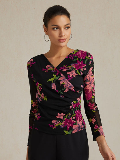 Floral Stretch Knit Wrap Top