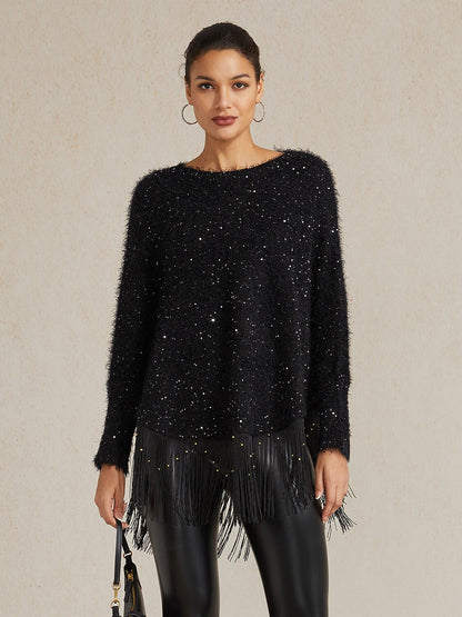 Sequin Fringe Batwing Sweater