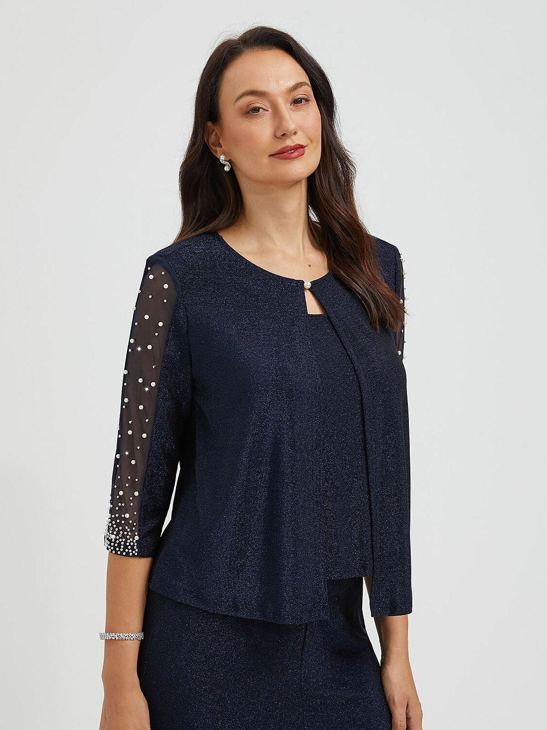 Beaded Metallic Knit Blouse