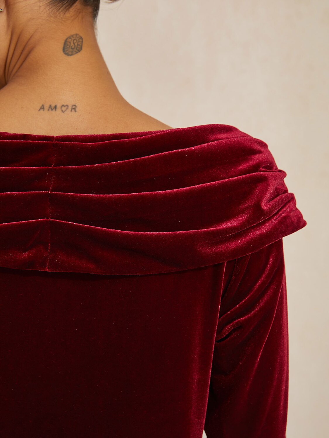 Long Sleeve Velvet Blouse with Ruched Collar