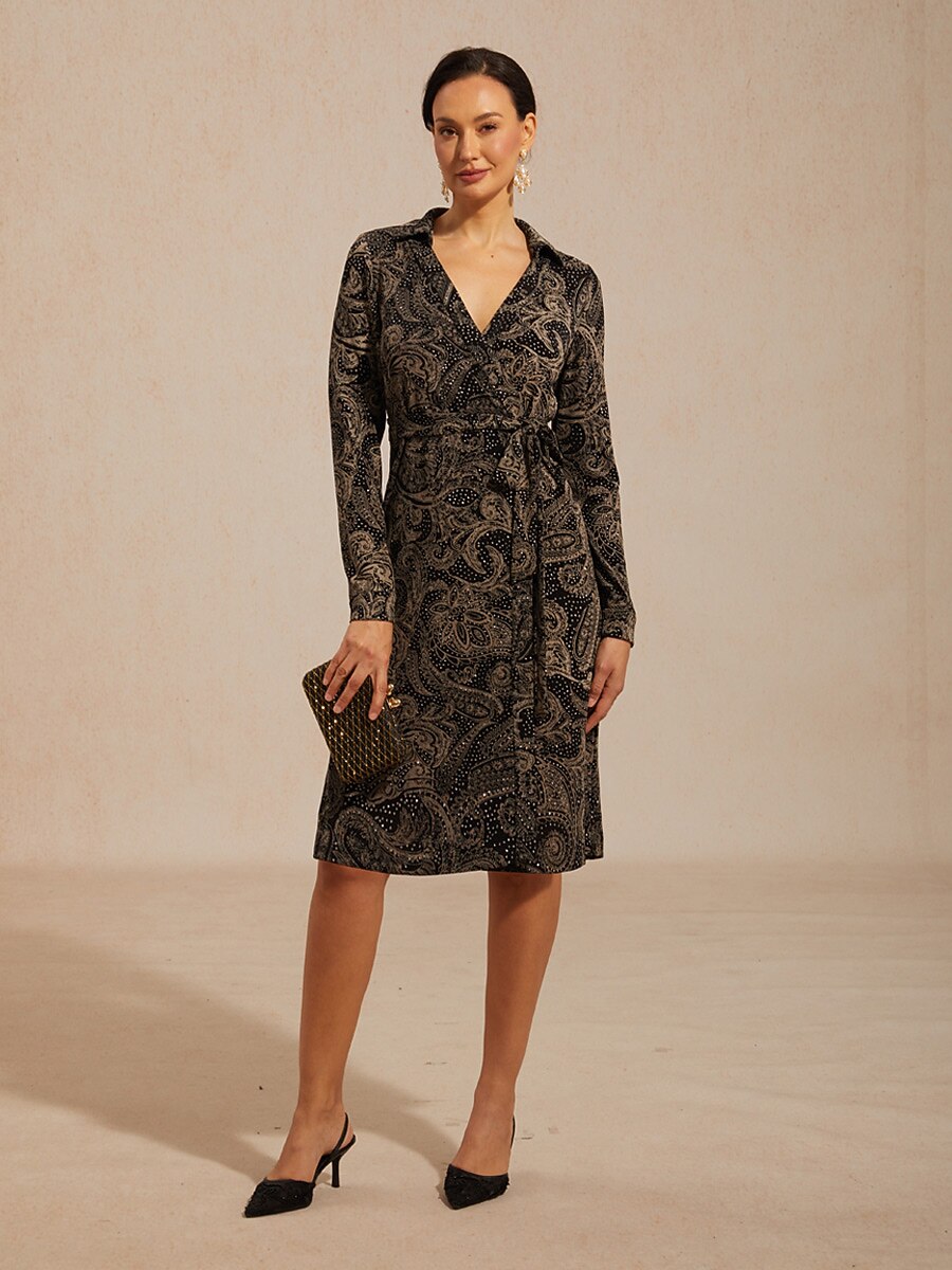 Paisley Wrap Midi Dress with Subtle Sequin Detail