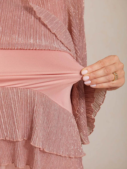 Metallic Pleated Chiffon Asymmetrical Layered Blouse