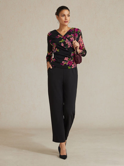 Floral Stretch Knit Wrap Top