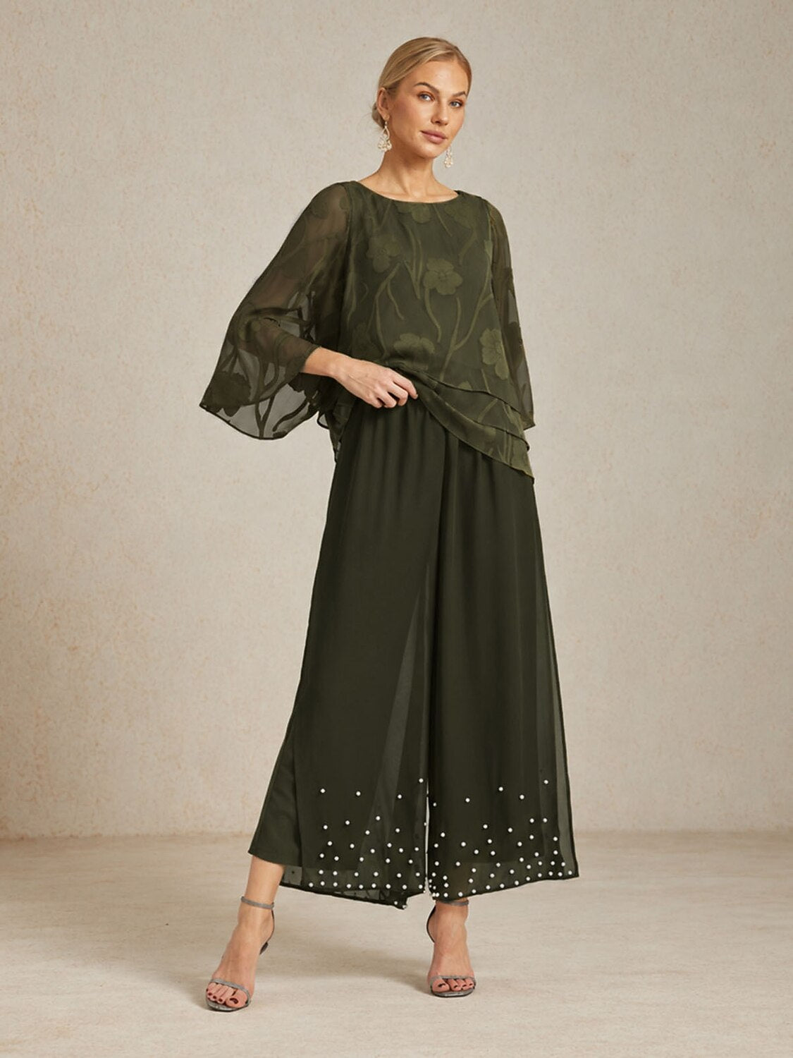 Pearl-embellished Wide Leg Pants