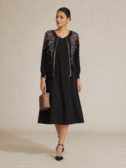 Ethnic Floral Rhinestone Knit Jacket