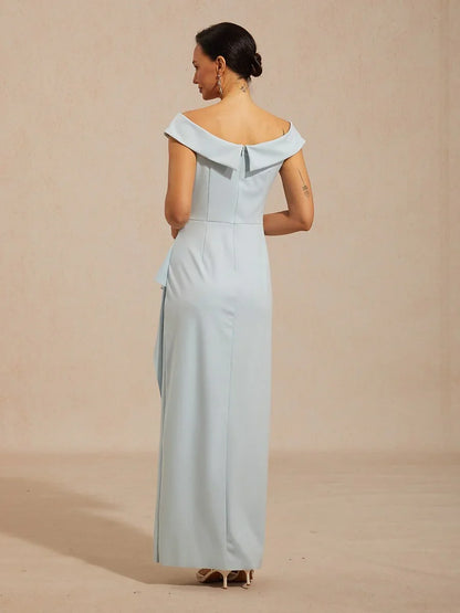 Off Shoulder Ruched Maxi Dress with Rhinestone Embellishment