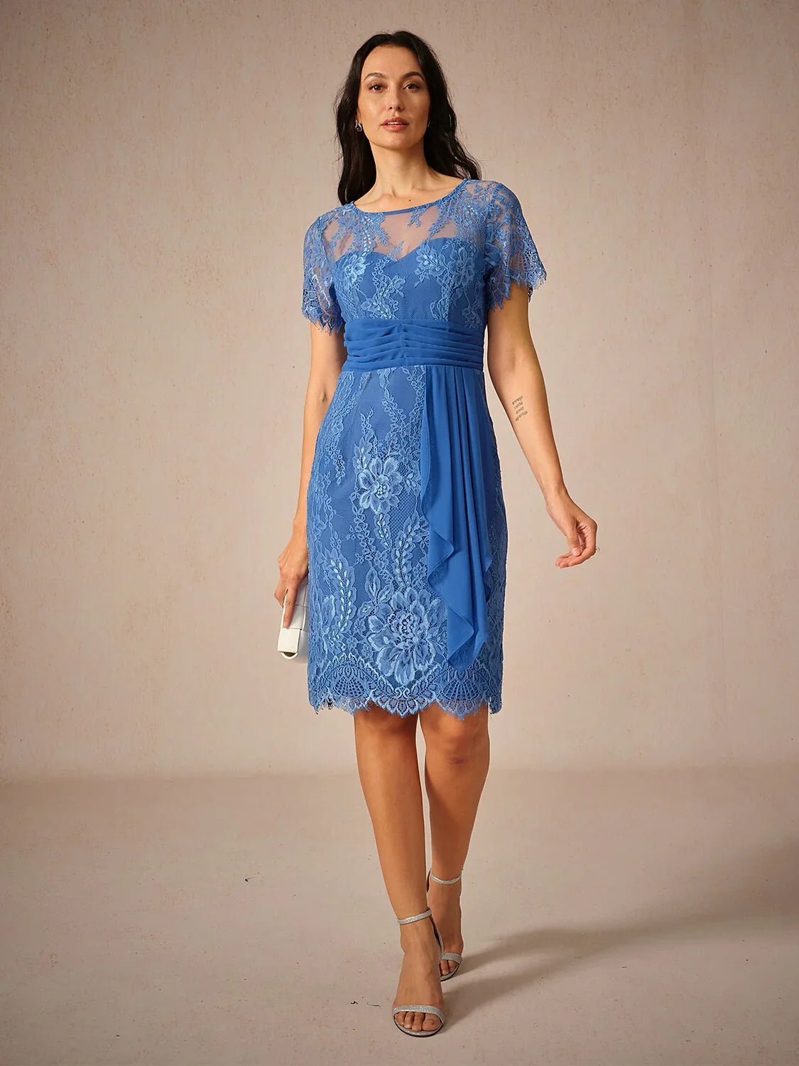 Lace Trim Chiffon Dress