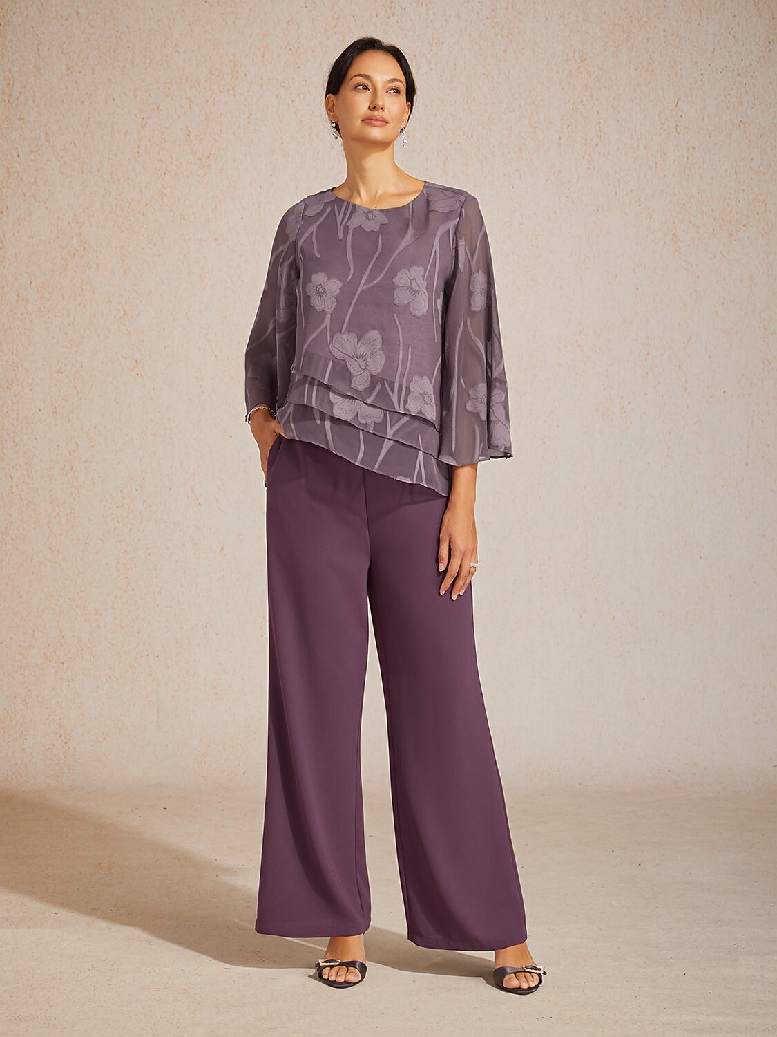 Pantalon large taille mi-haute à taille élastique avec poches