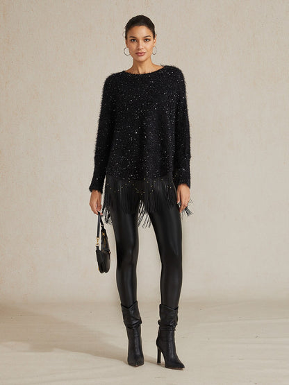 Sequin Fringe Batwing Sweater