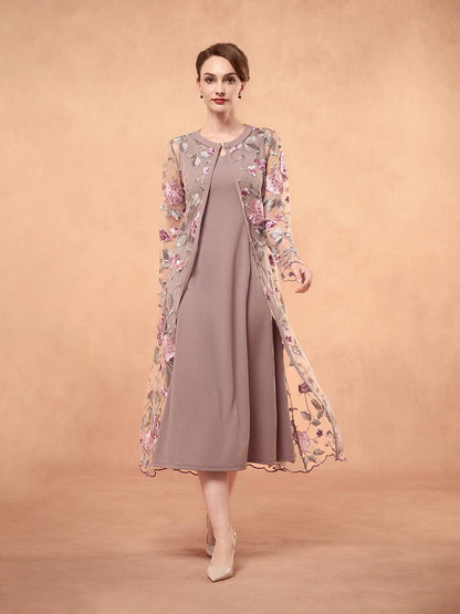 Chiffon Mesh Lace Embroidered Ruffle Floral Two Piece Dress