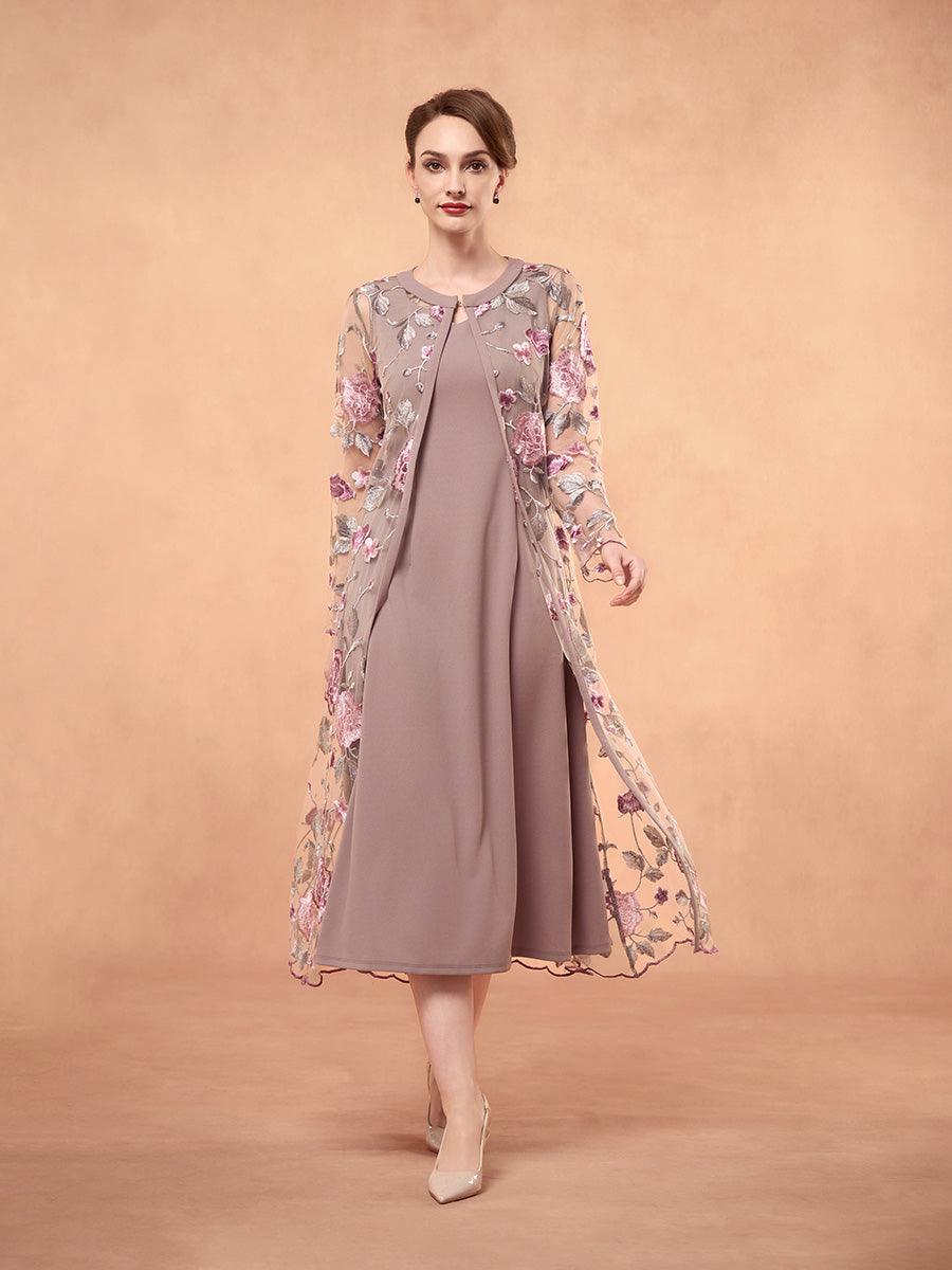 Chiffon Mesh Lace Embroidered Ruffle Floral Two Piece Dress