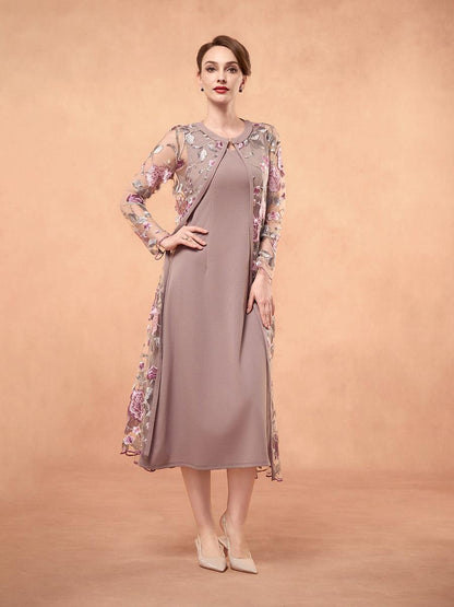 Chiffon Mesh Lace Embroidered Ruffle Floral Two Piece Dress