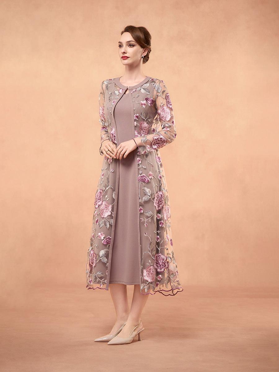 Chiffon Mesh Lace Embroidered Ruffle Floral Two Piece Dress