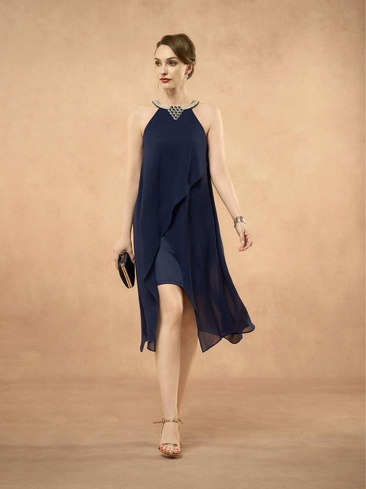 Ärmelloses Neckholder-Kleid aus Chiffon in Uni