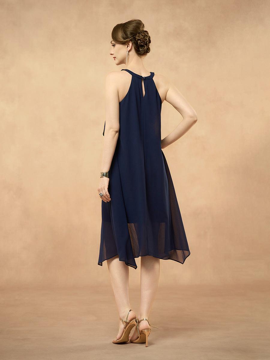 Ärmelloses Neckholder-Kleid aus Chiffon in Uni